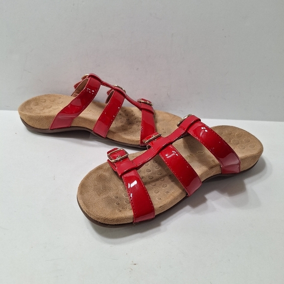 Vionic Red Orthaheel Patent Leather Adjustable Straps Slide Sandals Size 7 - Picture 3 of 12